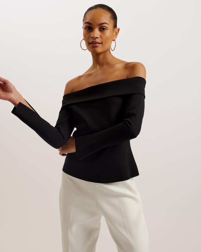 Hauts Ted Baker Off The Shoulder Long Sleeve Noir Femme | WBL-22180906